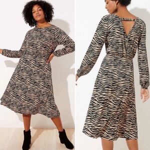 Loft Plus Tiger Print Long Sleeve Dress Size 18